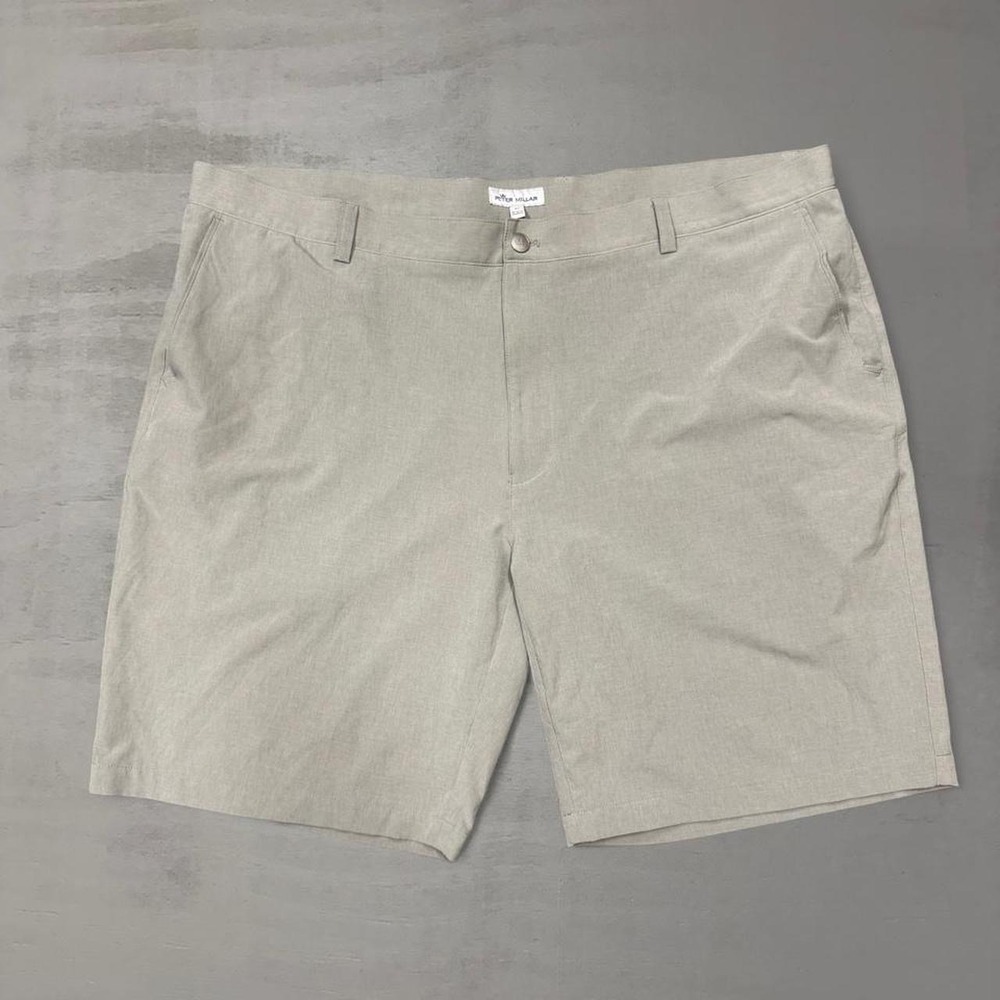 Peter Millar Performance Golf Shorts Tan Grey Khaki Stretch Flat Front 44